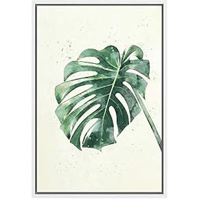 SIGNWIN Framed Canvas Wall Art Green Tropical Leaves...