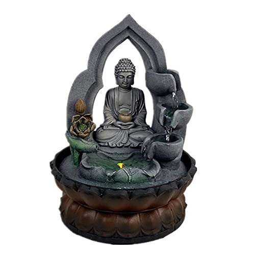 Fontaine de table Bouddha en résine sculptée avec éclairage LED doux