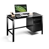INTERGREAT Black Office Desk with Drawers, 46' Metal Computer Desk with Tempered Glass Top, Modern...
