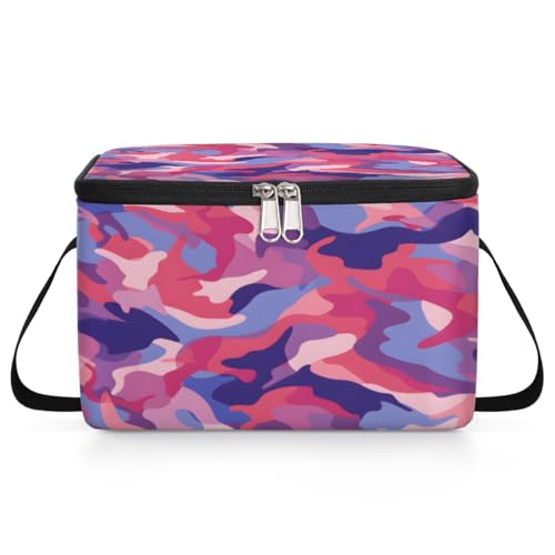 GzLeyigou Camouflage Texture Lunch Bags for Women Men 9 Cans, Hot & Cold Food Delivery Bag Insulated Grocery Bag Insulated Lunch Box Pinks Blue Camo Cooler Bag for Office Work Picnic Beach