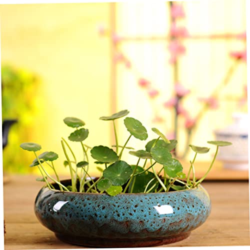 Happyyami 1pc Hydroponic Planter Ceramic Planters Lotus Pot Glazed Bonsai Pot Water Lily Flower Bowl Desktop Cactus Succulent Bowl for Outdoor Indoor Plants 7.3 Inch - Image 4