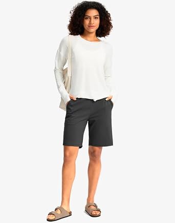 G Gradual Women's Bermuda Long Shorts with Pockets 9 High Waisted Knee Length Shorts for Women Walking Athletic Workout