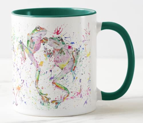 Vixar Tasse colorée en forme de grenouille dansant à l'aquarelle - Cadeau d'anniversaire, de travail, de bureau, de Noël (D vert) Cover