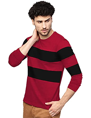 Image of EYEBOGLER Men's Striped Regular fit T-Shirt (T5 Wine Red Black S)