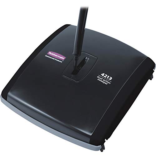 Rubbermaid Commercial Products Executive Series 7.5" Dual-Action Bristle Mechanical Sweeper, Cordless, Black, Collects Dust, Dirt, and Debris from Hard Floors and Carpet