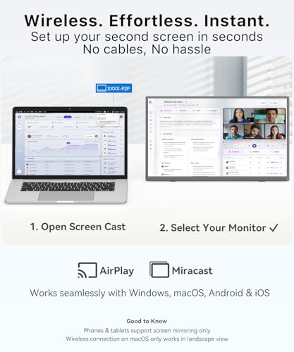 Image of 17.3 inch Wireless Portable Monitor for Laptop with Battery, 2.5K IPS | AirPlay & Miracast, Up to 3.5H Battery, Works with Laptop /Phone /Tablet, Auto-Rotation, Second Screen for Travel /Office /Home