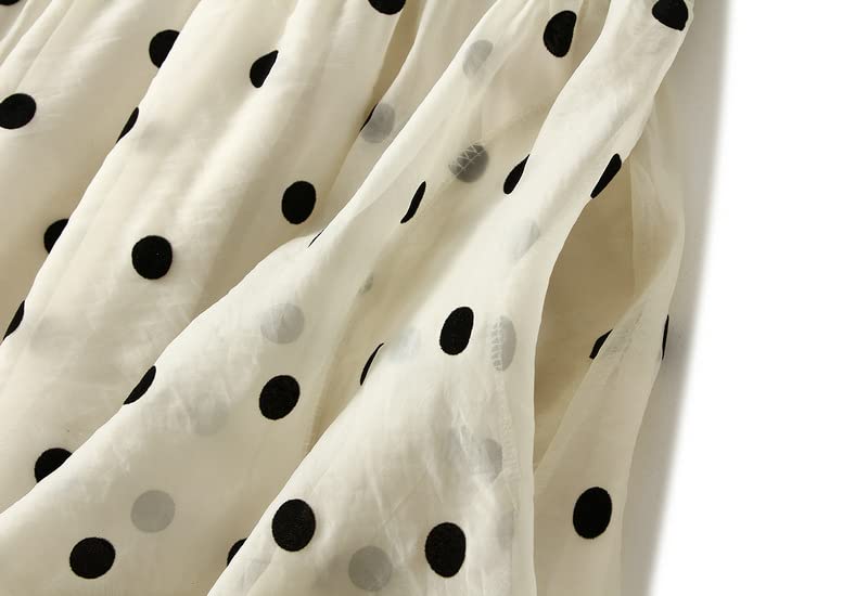 Women Polka Dot Skirts Summer A-Line High Waist Pleated Midi Vintage Long Skirt3