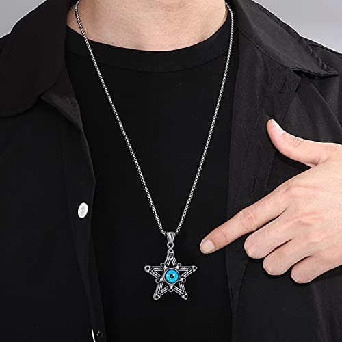 Figedy Hip-Hop Hexagram Devil Evil Eye Pendant Necklace Stainless Steel Necklace For Men And Boys #TOP6