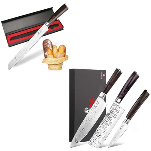 imarku Bread Knife 10 inch & 3 Pieces Knife Set 8 Inch Chef Knife 7 Inch Nakiri Knife 3.5 Inch Paring Knife