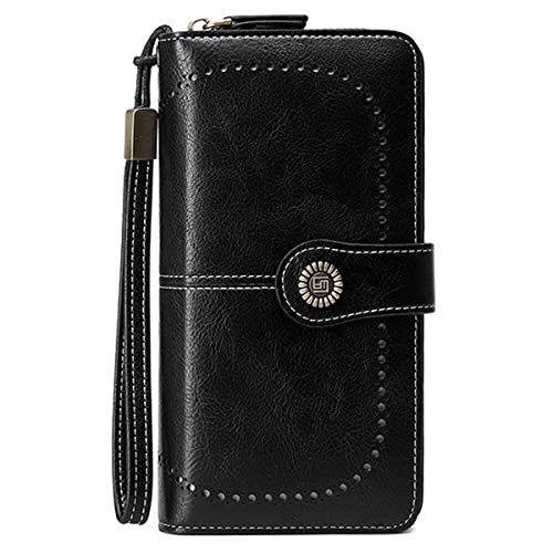 Wallets for Women PU Leather Credit Card Holder with RFID Blocking Large Capacity Wristlet Purse, Black, One Size