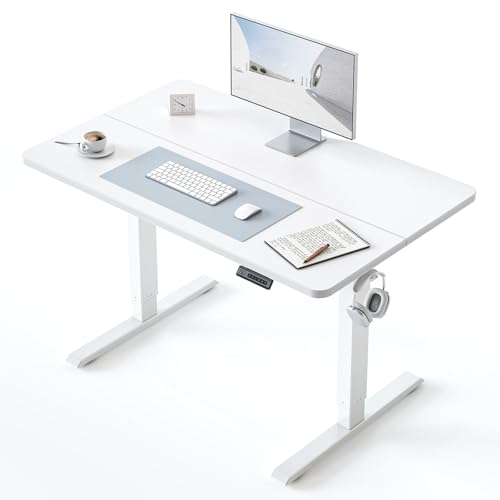 Image of BANTI 40 x 24 Inches Standing Desk, Ergonomic, Electric Height Adjustable, Sit and Stand Up, Computer Office Desk with Splice Board, White Frame /Whitetop