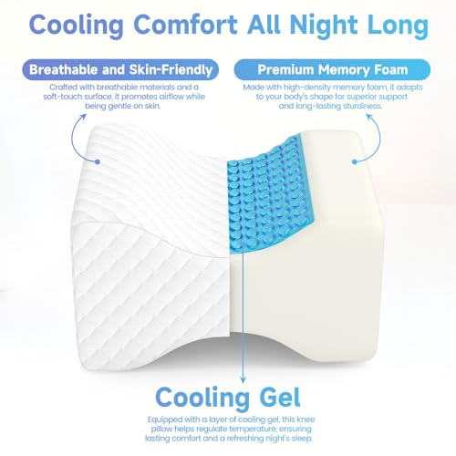 Image of CloudBliss Knee Pillow for Side Sleepers-Cooling Leg Pillow for Side Sleeping, Memory Foam Knee Pillow for Hip Pain, Lower Back Pain, Sciatica Pain, Knee Wedge Pillow with Contour Design, White