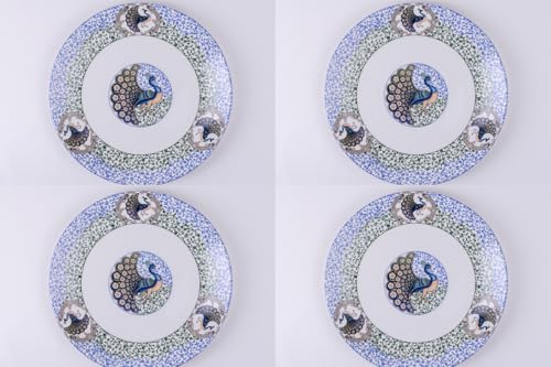 Image of GOLDEN QUEEN'S Handcrafted Dinner Plates: Set of 2 | Perfect for Hosting and Daily Meals | Microwave Safe Plates | 10.5 inch | Serves 2 (Indian Peafowl Dinner Plates)