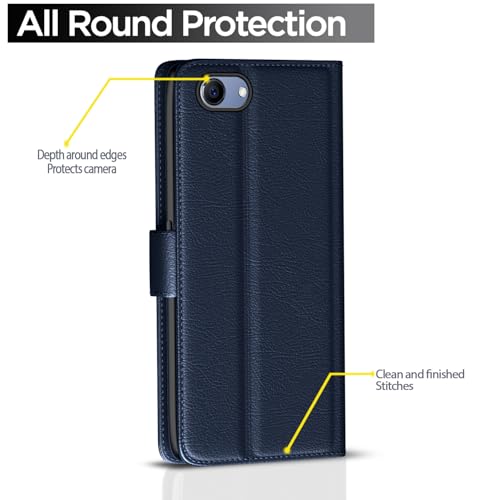 Image of Pikkme Realme 1 Flip Case Leather Finish | Inside TPU with Card Pockets | Wallet Stand and Shock Proof | Magnetic Closing | Complete Protection Flip Cover for Realme 1 (Blue)