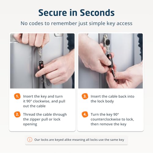 4-Pack TSA Approved Luggage Locks with Keys for Travel | Flexible, Ultra Secure Mini Key Padlocks Made from Zinc Alloy | Luggage Locks | TSA Locks | Black - Image 6