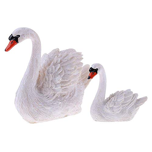 Danmu 2pcs a Set Small Polyresin Mother Swan and Baby Swan Statue Fairy Garden Decor