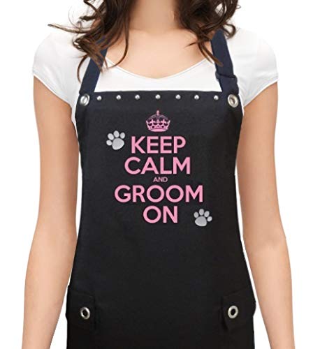 Trendy Salon Aprons Waterproof Pet Dog Grooming Groomers Apron, Keep Calm Groom On (Silver) #TOP2