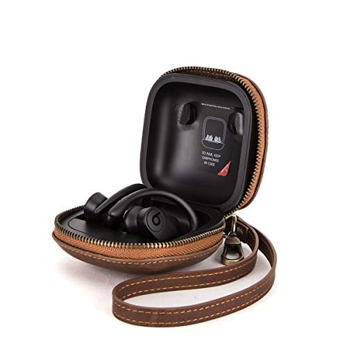 Hiram Men's Leather Travel Case for Powerbeats Pro(Brown)