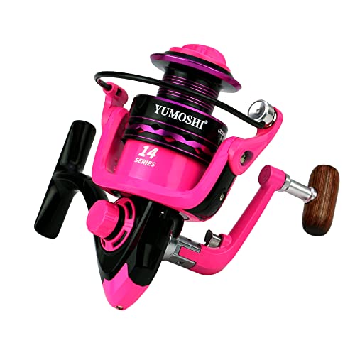 GaiRen Fishing Spinning Reel Gear Ratio 5.2:1 Lightweight Left/Right Hand Interchangeable Ultra Smooth Powerful 2000, 3000, 4000, 5000, 6000, 7000 Series Pink