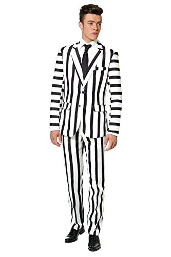 Suitmeister Lustige Faschingskostüme und Halloween-Anzüge Für Herren - Mit Jackett, Hose Und Krawatte Für Halloween Kostüme - Striped Black White - S