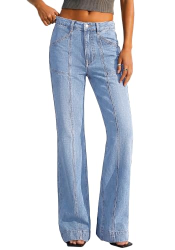 BTFBM Straight Leg Jeans for Women Stretchy Curve Appeal Pants Light Blue — view 6