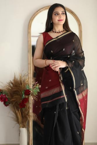 Image of SGF11 Women's Kanjivaram Soft Cotton Linen Silk Saree With Blouse Piece
