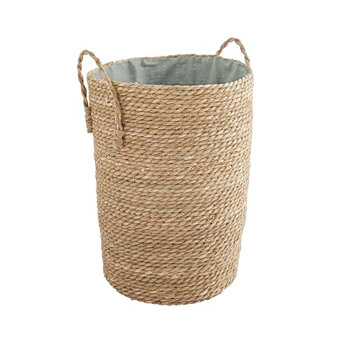 Box and beyond - Panier à linge - 40 x 40 x 50 cm - Jonc de Mer Tressé Bleu - Panier Rangement - Pratique et Décoratif