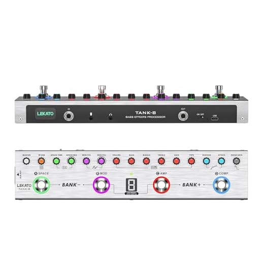 LEKATO Pedal Multi Efectos para Bajo con 36 Presets editables,Compresor,Space,MOD,Reverb,Carga IR,Grabación,Afinador,Batería incorporada,Conexión BT (Bajo)
