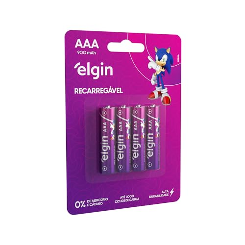 Pilha Recarregável Ni-MH AAA-900mAh blister com 4 pilhas, Elgin, Baterias, 82169