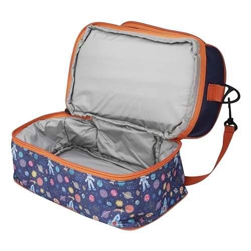 Image of Ji and Ja Multi Compartment Dual Slot Lunch Bag Double Insulated Tiffin Lunch Bag with Multi Zipper Pockets for School (Space Blue)