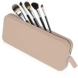 Sakolla Travel Makeup Brush Holder, Silicone Makeup Brush Bag with Zipper Closure, Makeup Brushes Organizer Case Washable Makeup Pouch Holder Case for Daily, Work, Essentials Khaki