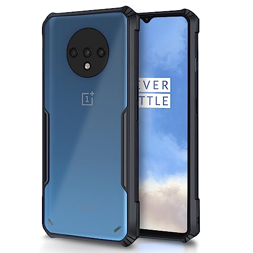 Image of Pikkme OnePlus 7T Back Cover | Crystal Clear Transparent Back | Ultra Hybrid | Full Camera Protection | Raised Edge | Bumper Back Case (Black)