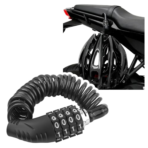 Motorcycle Helmet Lock with Retractable Cable & 4-Digit Combination,Anti Theft Bike Locks for Helmets Fit Through Small Holes,Lightweight Helmet Lock Motorcycle Accessories