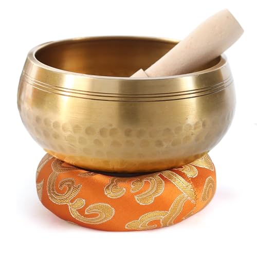 Tibetan Singing Bowls Set~ Meditation Sound Bowl hand Hammered in Nepal For Yoga, Meditation, Mindfulness, Healing & Chakra balancing~ (gold, 3.5 inch)