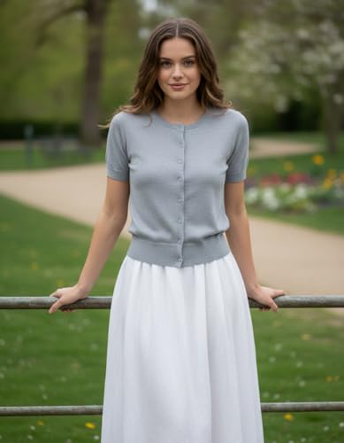 Image of GRACE KARIN Women Short Sleeve Cardigan, 2026 Summer Knitted Sweater Tops, Basic Crew Neck Crop Outfits