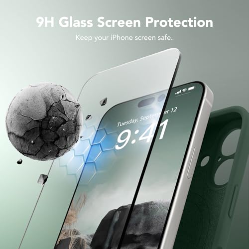 Image of Magnetic for iPhone 16 Case, Compatible with MagSafe, [Screen Protector + Full Camera Protection], Silicone Shockproof Anti-Scratch Protective Phone Case for iPhone 16 6.1 inch, Alpine Green