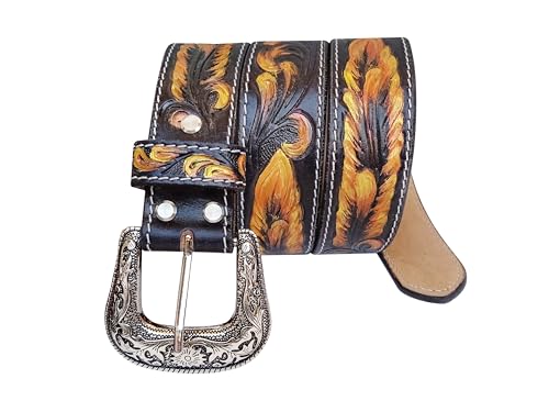 Western Belt Tapered Genuine Leather Hand Tooled Belt Hand Painted Heavy Duty Belt 30IS0173
