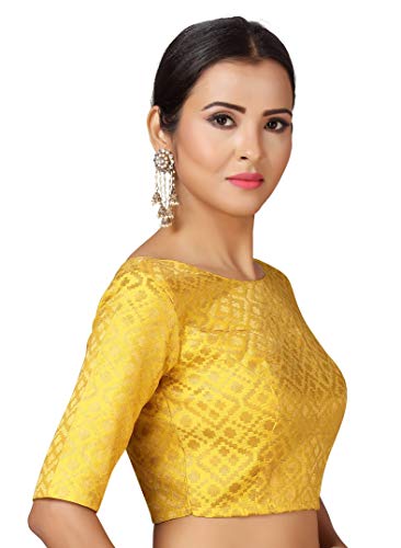 Image of Studio Shringaar Women's Readymade Brocade Elbow Length Sleeves Saree Blouse