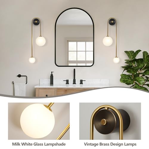 Image of Globe Glass Wall Sconce, 2-Lights Gold Modern Brushed Brass Wall Mount Light, Mid Century Beside Wall Lamp with Glass Shade for Loft Living Room Bedroom