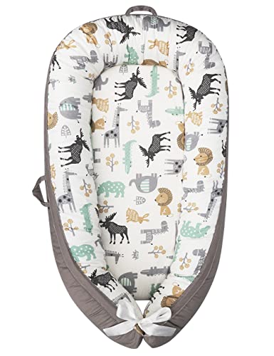 Image of Soft Cotton Lounger for Newborn Adjustable Design Lounger Change Pad Colour Animal