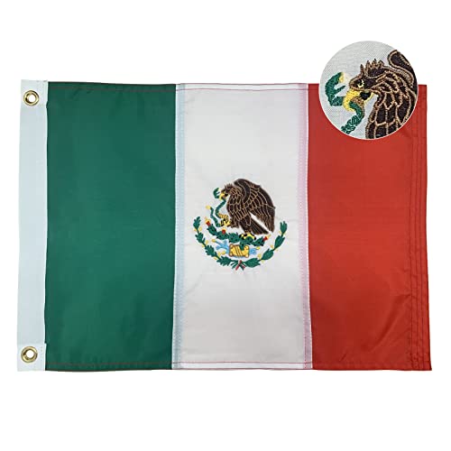 Bradford Mexican Flag 12x18 inch Embroidered Mexican Boat Flags Bandera de Mexicana Mexico for Outdoor Small MX Flags of Mexico with 2 Brass Grommets Decoration