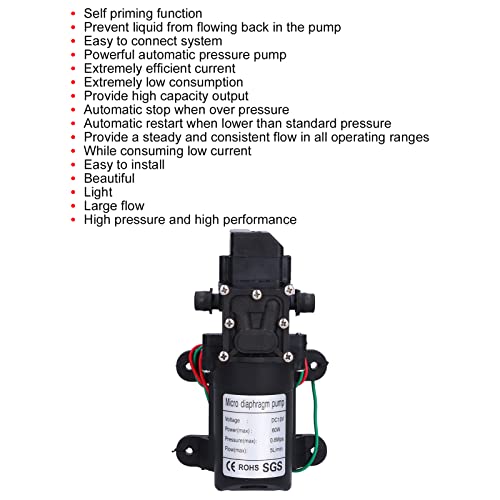 TICFOX DC 12V 5L/min High Pressure Self Priming Pump Diaphragm Water Pump with Built-in Pressure Switch for Car Washing Boat Cleaning and Garden Watering - Image 3