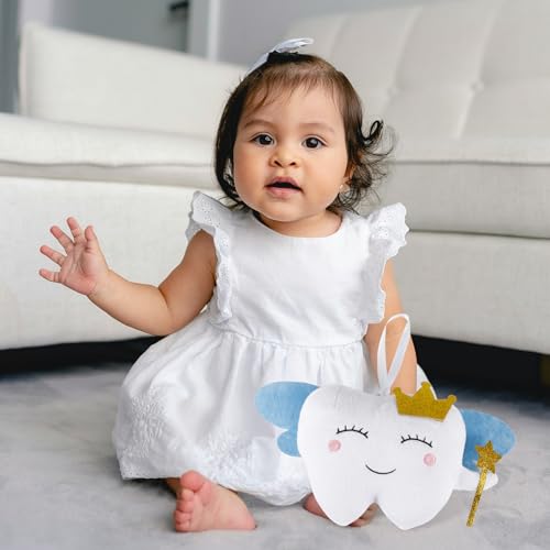 Image of lasuroa Tooth Pillow, Soft for Tooth Fairy Pillow with Pocket for Tooth Fairy Doll with Wings for Tooth Fairy Door Hanger for Tooth Fairy Gift for Boys Girls (Blue Wings)