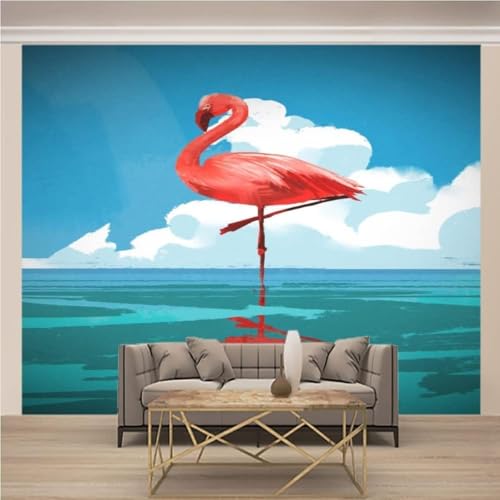 Tzxztt Cielo Azul Nubes Blancas Mar Rosa Flamenco Moderno Papel Pintado 3D Seda Texturizada Primera Calidad Neutros Material Ideal Para SalóN Dormitorio-300cm×210cm