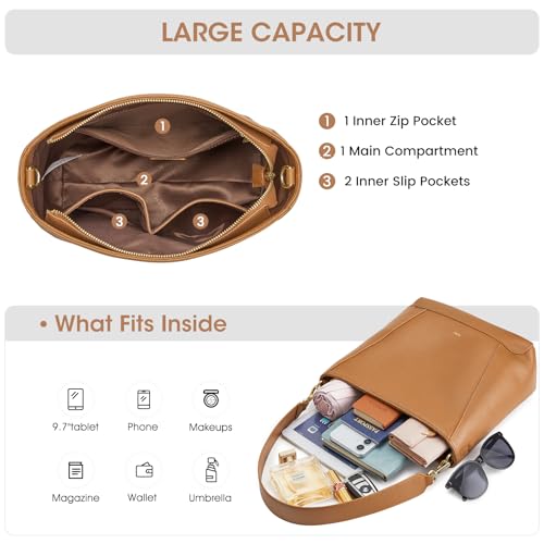 Image of Kattee Leather Purses and Handbags, Bucket Bags for Women, Top Grain Leather Tote Shoulder Crossbody with 2 Straps