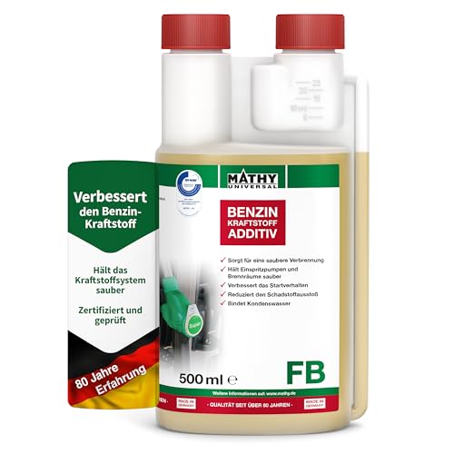 MATHY-FB Benzin-Pflege-Kraftstoffadditiv (500 ml) – hochwirksamer Benzin Systemreiniger - Kraftstoffstabilisator - Benzin Additiv - stetige Reinigung
