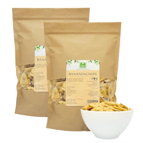 Bananenchips von der Grünen Essenz - Bananen in Form von Chips - mit Kokosnussöl - ohne Konservierungsstoffe - ungeschwefelt - leicht gesüßt - ideal als Snack für zwischendurch (2 Kilogramm)