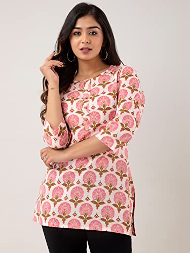 Image of feranoid Women Cotton Printed Straight Short Kurti