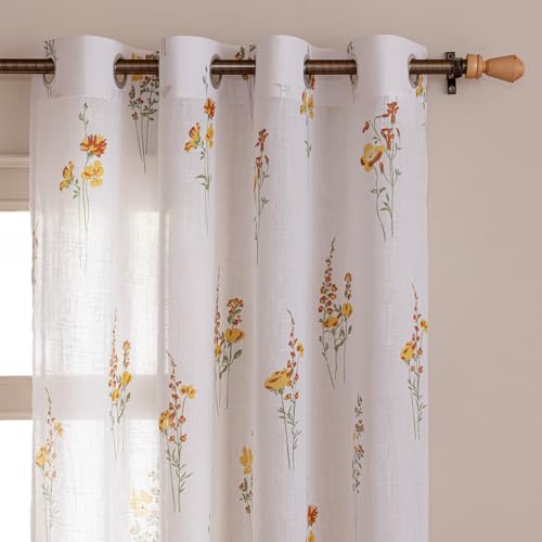 Image of HOMEMONDE Sheer Window 5 Feet Curtains 1 Piece - Printed Sheer Light Filtering Curtain with Eyelets - (60 Inches, Opulent Bloom)