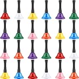 24 Pieces Metal Steel Hand Bell Call Service Hand Bells Colorful Note Handbell with Black Wooden Handles for School Dinner Calling Decor, 8 Colors (2.95'' in Dia)